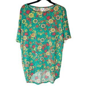 LuLaRoe Irma tunic short sleeve paisley pattern green & pink size xs READ new